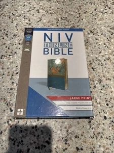 NIV Thinline Bibel Red Letter Edition Großdruck Blau Marke Blumenmuster Neu - Bild 1 von 6