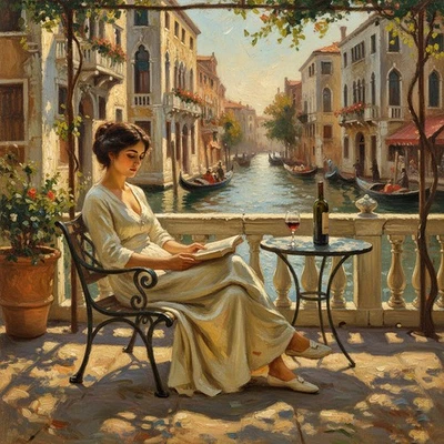 Original Amelia Penrose Pintura al Óleo Lienzo Hermoso Mujer Venecia Cabello Vintage Foto 1 de 2