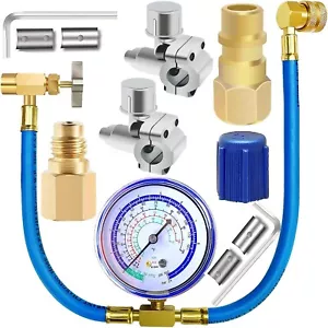 Refrigerator Freon Recharge Hose with Gauge Kit-A/C R134A R12 R22,Universal Retr - Picture 1 of 7