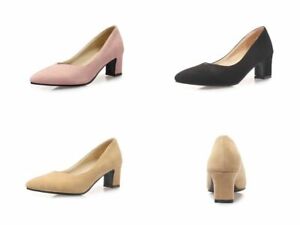 Ladies Party Shoes Faux Suede Mid Block Heels Pointed Toes Pumps AU Size S233