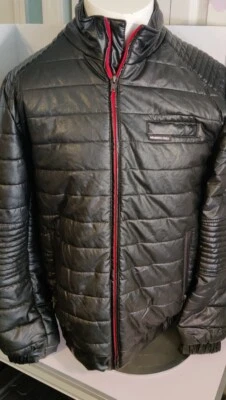 Member's Only Faux Leather Black Moto Puffer Jacket Small - Image 1 of 4