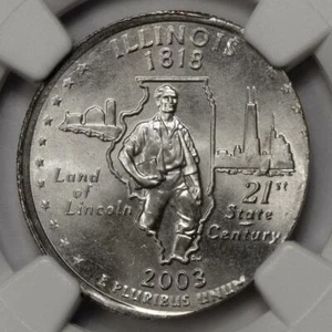 2003 D NGC MS64 Struck On Elliptical Planchet Illinois Quarter Mint Error Unique - Picture 1 of 4