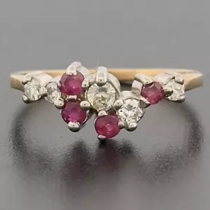 9ct Yellow Gold Ruby & Diamond Cluster Ring Size K 1/2 - Picture 1 of 9