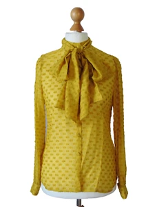 TWISTY PARALLEL UNIVERSE seidige Bluse zum Binden Puffärmel Jacquard Punkte S Italien 500 $ - Bild 1 von 21