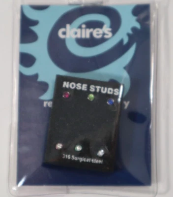 A3 6 crystal pink green blue clear surg steel Nose stud body jewelry Claire's - Image 1 of 3