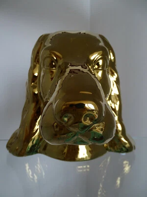 Topf Hund Cocker Spaniel Kopf Gold farbig Blumentopf Dekoration - Bild 1 von 4