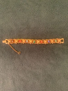 Vintage Multi-Color Cabochon Stones Gold Tone Link Bracelet - Picture 1 of 11
