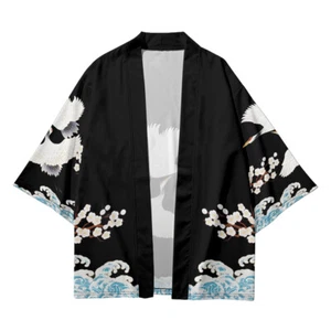 Ladies Japanese Kimono Cardigan Bathrobe 3/4 Sleeve Yukata Open Front Beach Coat - Picture 1 of 5