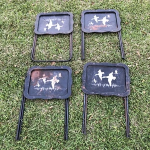 Vintage 4 Metal Black Floral Metal Tv Trays Flying Ducks - Picture 1 of 21