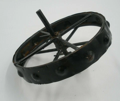 Vintage/Antique 6 1/4" Cast Iron Spoked Wheel Barrel Wheel Black Mini Size Cover