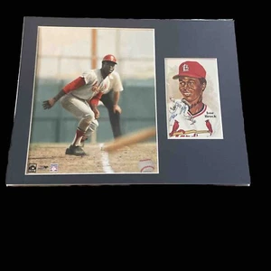 Lou Brock Autographed Matted Photo And Post Card 11x14 Matboard - Picture 1 of 4