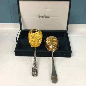 2 Godinger Neiman Marcus Dessert Spoons Gold Washed and Silver Plate W/ Box - Picture 1 of 7