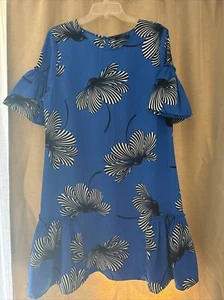 Ann Taylor Womens Blue White Floral Flounce Plus Size Shift Size 16 Dress Euc - Picture 1 of 6