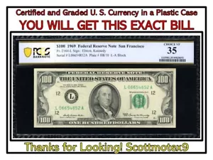 $100 1969 PCGS 'CHOICE VF 35 '🔥Fr. 2164L⭐️Federal Reserve Note🤩San Francisco💰 - Picture 1 of 6