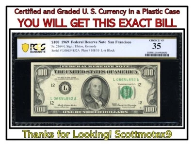 $100 1969 PCGS 'CHOICE VF 35 '🔥Fr. 2164L⭐️Federal Reserve Note🤩San Francisco💰 - Image 1 of 4