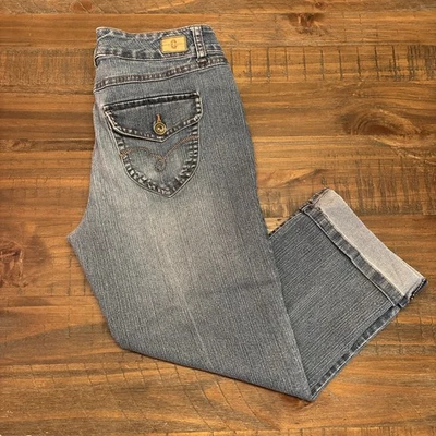 Jeans Bandolino Blu Para Mujer 6 Azul Capri Recortado Puño Enrollado Elastizado Denim Informal Foto 1 de 4