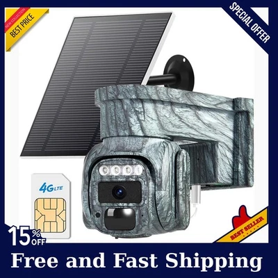RUNOFAST 4G LTE Cellular Security Camera No WiFi Solar Outdoor Night Vision With SIM Card