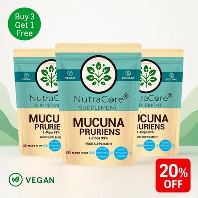 NUTRA CORE Mucuna Pruriens Kapseln 600mg- (99% L-DOPA) -natürliches, Stark, Vegan Ergänzung