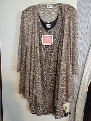 Vintage 1990s 2 Piece Plus Size Evening Dress /Jacket Black And Gold, 22w Unworn - Image 1 of 4