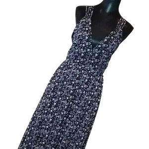 Maxi Vestido TRAC Azul Oscuro Floral Correas de Espagueti Espalda Baja - M - Imagen 1 de 9