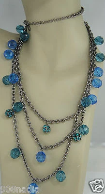 Lucite/Rhinestones Necklace Blue Teal Multi Strand Beaded Silvertone ROBERT ROSE - Image 1 of 4