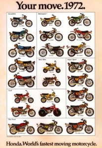 Honda Worlds fastest moving motorcycle Assortment 1972 Motorbike Poster Print - Picture 1 of 2