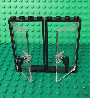 Lego Trans-clear Glass Double Door With Handle Bar Part And Black  Frame 1x4x6 - Image 1 of 4