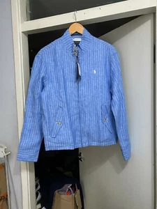 Polo Ralph Lauren Mens Striped City Barracuda Full Zip Linen Overshirt Jacket - Picture 1 of 6