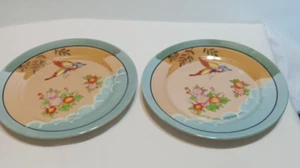 2 Vintage Lusterware Luncheon Plates 7 1/2" Butterflies Teal & Orange - Picture 1 of 9