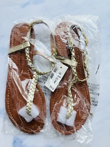 Aeropostale Damen-Sandalen Größe 7 geflochtene Riemen goldbraun Riemen-Stil neu - Bild 1 von 7