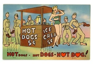 "Hot Dogs - Hot Dogs - HOT DOG!" Comic Sexy Linen Postcard - Picture 1 of 2