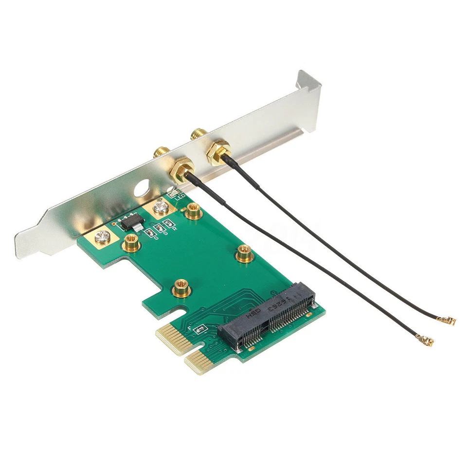 New Mini PCI-E Express to PCIE Wireless Adapter 2 Antenna card WiFi PC Desktop - Image 1 of 1
