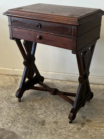 1860s walnut lift lid sewing table work table victorian fine stand end table Cover