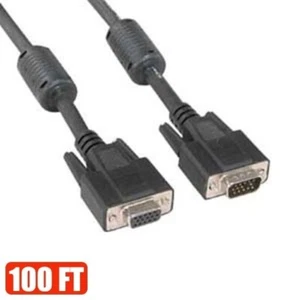 100FT VGA SVGA HD 15Pin Male to Female Monitor Cable Extension Cord Ferrite Core - Picture 1 of 1