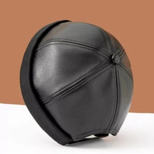 Men Leather Skullcap Sailor Brimless Hat Cap Hip Hop Rolled Cuff Warm Beanie Cap - Picture 1 of 14