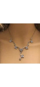 Vintage Silver Necklace With Baby Blue Stones And Crystals In A Flower Design - Picture 1 of 4