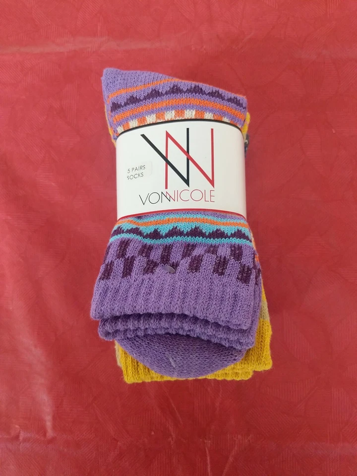 Von Nicole ~ 5 pr ~ Mujer Multicolor Suave Mezcla de Algodón Calcetines Redondos Zapato Talla 5-9.5 Foto 1 de 4