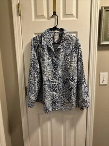 Chicos Blue Long Sleeve Leopard Print Size 3 Button Up Blouse - Picture 1 of 5