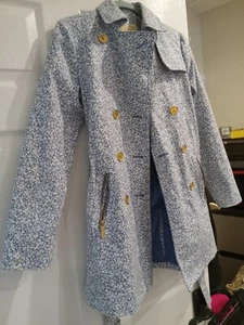 MICHAEL KORS NEW BLUE AND WHITE PRINT RAIN JACKET BELTED SZ XS POLYESTER NYLON - Picture 1 of 4