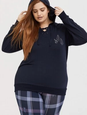 Womens Torrid Disney Frozen 2 Navy Embroidered Lace-Up Hoodie Size 00 10 NWT - Image 1 of 4