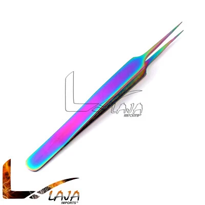 Needle Nose Multi Rainbow Color Straight Tips Eyelash Extension Tweezers - Image 1 of 2