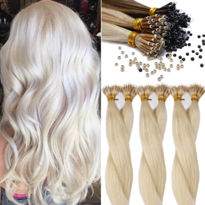 100PCS Thick 100% Remy Human Hair Extensions Nano Ring Rings Loop Beads White 1g - Image 1 of 4