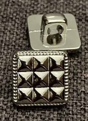 Square Button Shiny Silver Plastic Metallic Shank Buttons 24L 15mm X 12mm 6pcs - Image 1 of 4