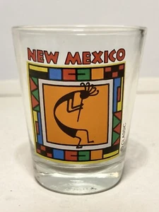 New Mexico Kokopelli Shot Glass, New, Multi-Colorful Border, Orange Background - Picture 1 of 3