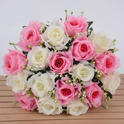 18 Heads Silk Rose Artificial Flowers Fake Bouquet Wedding Home Party Decor - image 1 of 4