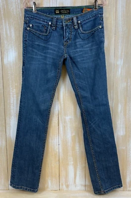 Pantalones de mezclilla para mujer ODYN pierna recta lavado oscuro talla 29 tiro bajo elásticos Foto 1 de 4