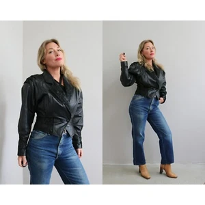 1980s Vintage Wilsons Puff Sleeve Leather Jacket Women's Extra Small Small XS SM - Picture 1 of 10