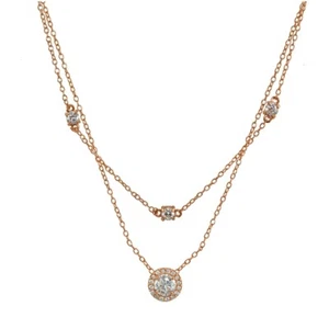Round Halo Cubic Zirconia Layered Choker Necklace in Rose Gold Plated Silver - Picture 1 of 3