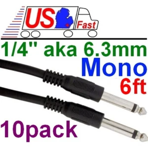 Menge 10 6 Fuß Mono 1/4 Zoll Stecker ~ M Audio/Gitarre/Verstärker/Mikrofon/PA/Mikrofonkabel/Kabelkabel, 6,3 mm - Bild 1 von 1