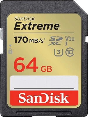 SanDisk 64GB SDXC Extreme 170MB/s U3 4K V30 USH-I C10 SD Card SDSDXV2-064G-GNCIN - Image 1 of 2